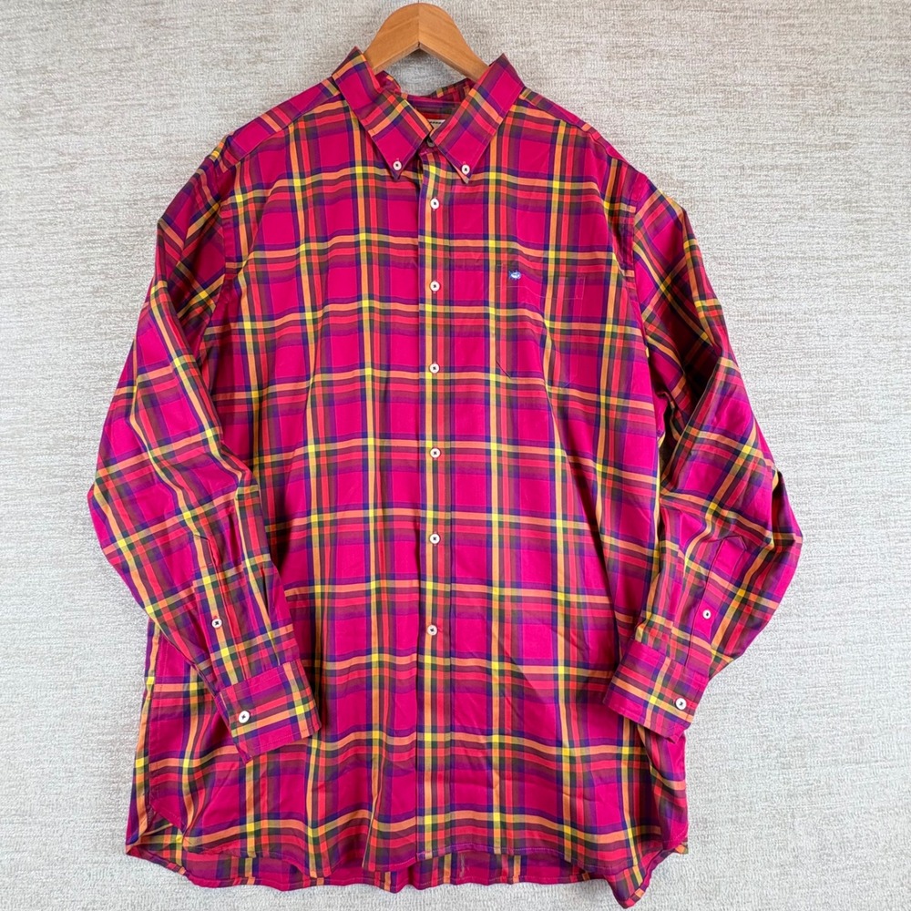 Southern Tide Mens XXL Classic Fit Pink Orange Plaid Button Down Sport Shirt - Picture 2 of 12
